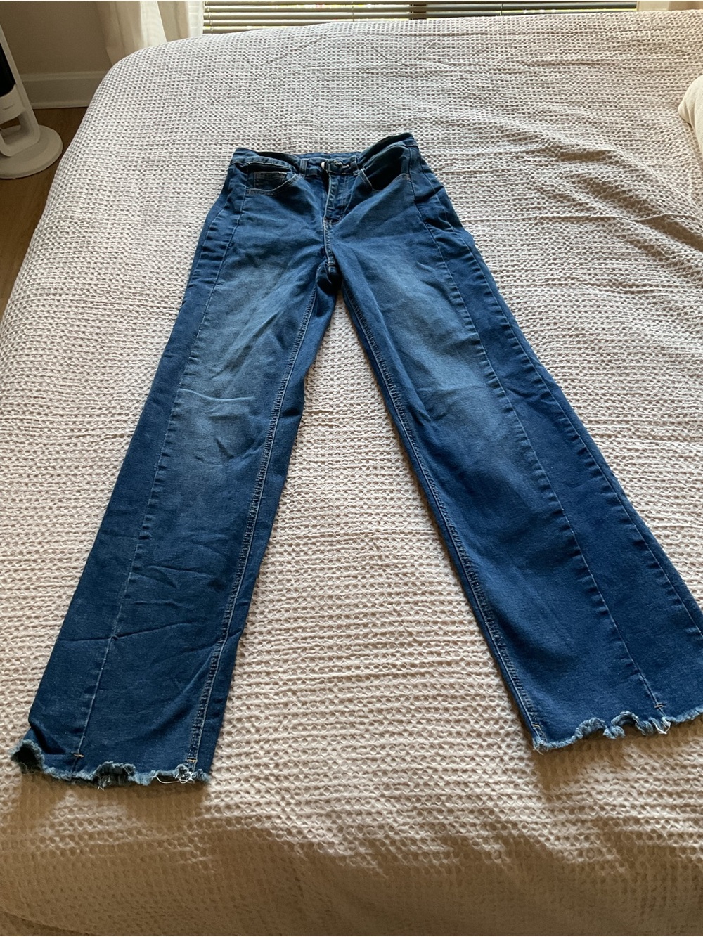 High-Rise Indigo Wide Leg Jeans with Raw Hem